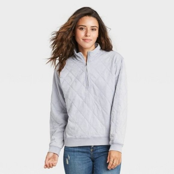 Quarter Zip Quilted Pullover Sweatshirt 